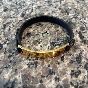 Bottega Veneta Gold Tone Bracelet With Black Leather